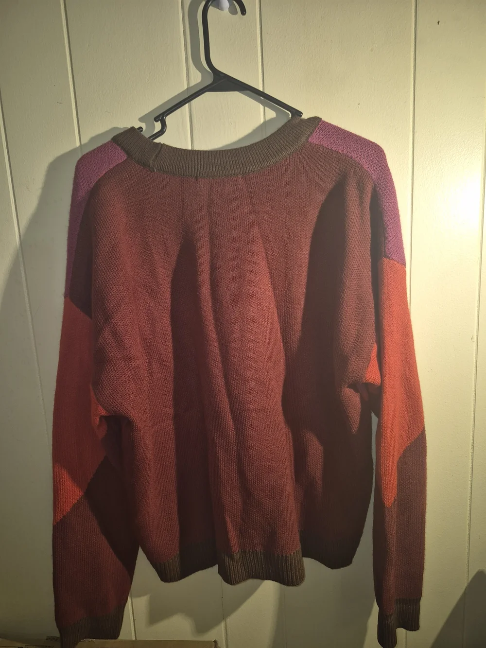 New York & Company Colorblock Button-Front Cardigan - Red, Purple & Brown